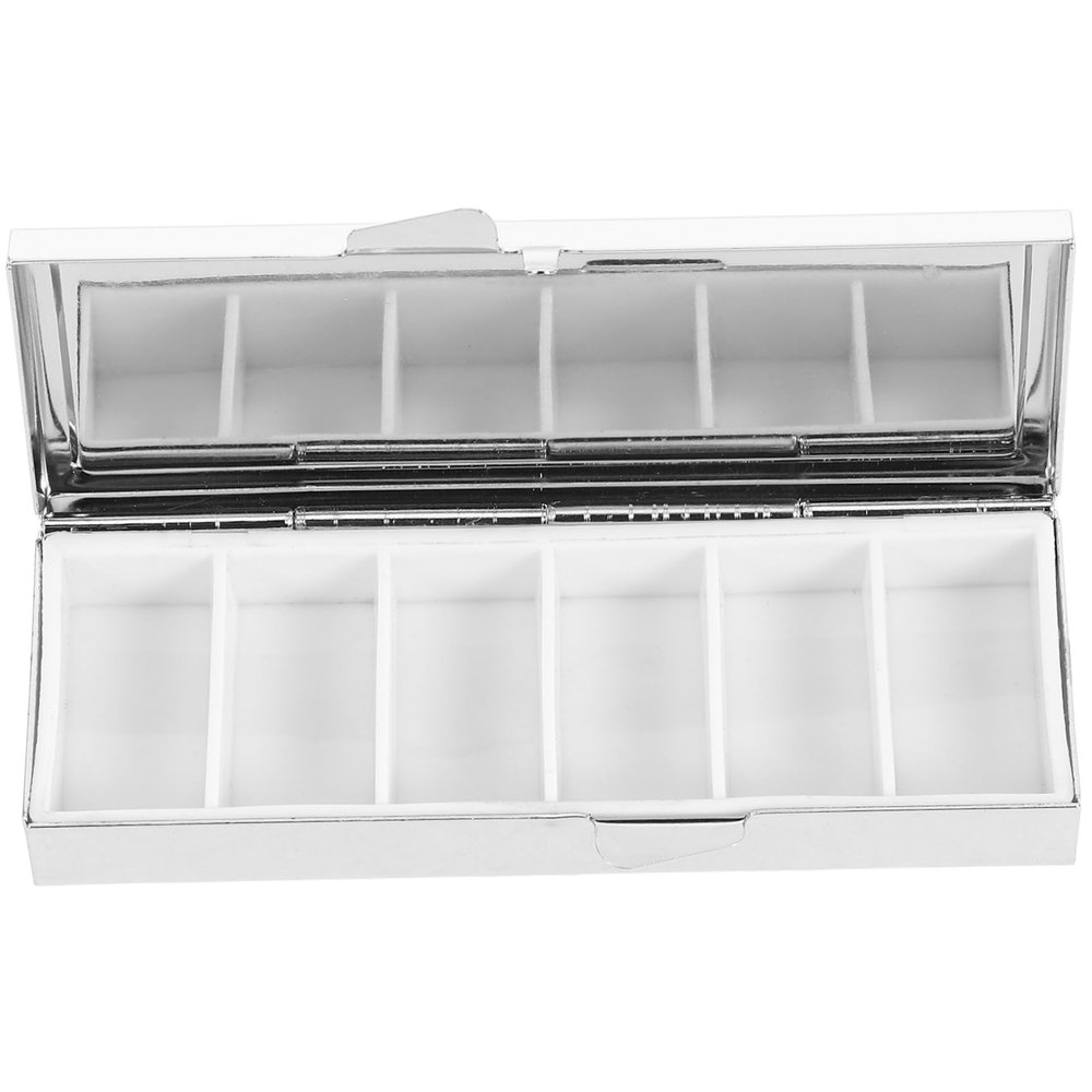 TOBBOMEY Stainless Steel Pill Box Keychain Portable Medicine Candy Storage Case 6 Compartments for Purse