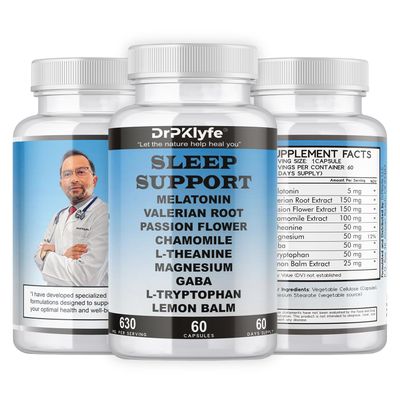 DrPKLyfe Sleep Aid: Melatonin Valerian Root Passion Flower Chamomile L-Theanine Magnesium GABA Capsules: 630mg, 60 Days Supply for Men & Women|Natural Sleep Aid Solution