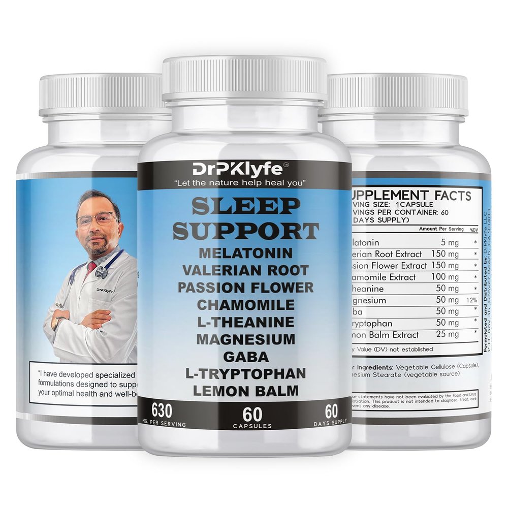 DrPKLyfe Sleep Aid: Melatonin Valerian Root Passion Flower Chamomile L-Theanine Magnesium GABA Capsules: 630mg, 60 Days Supply for Men & Women|Natural Sleep Aid Solution