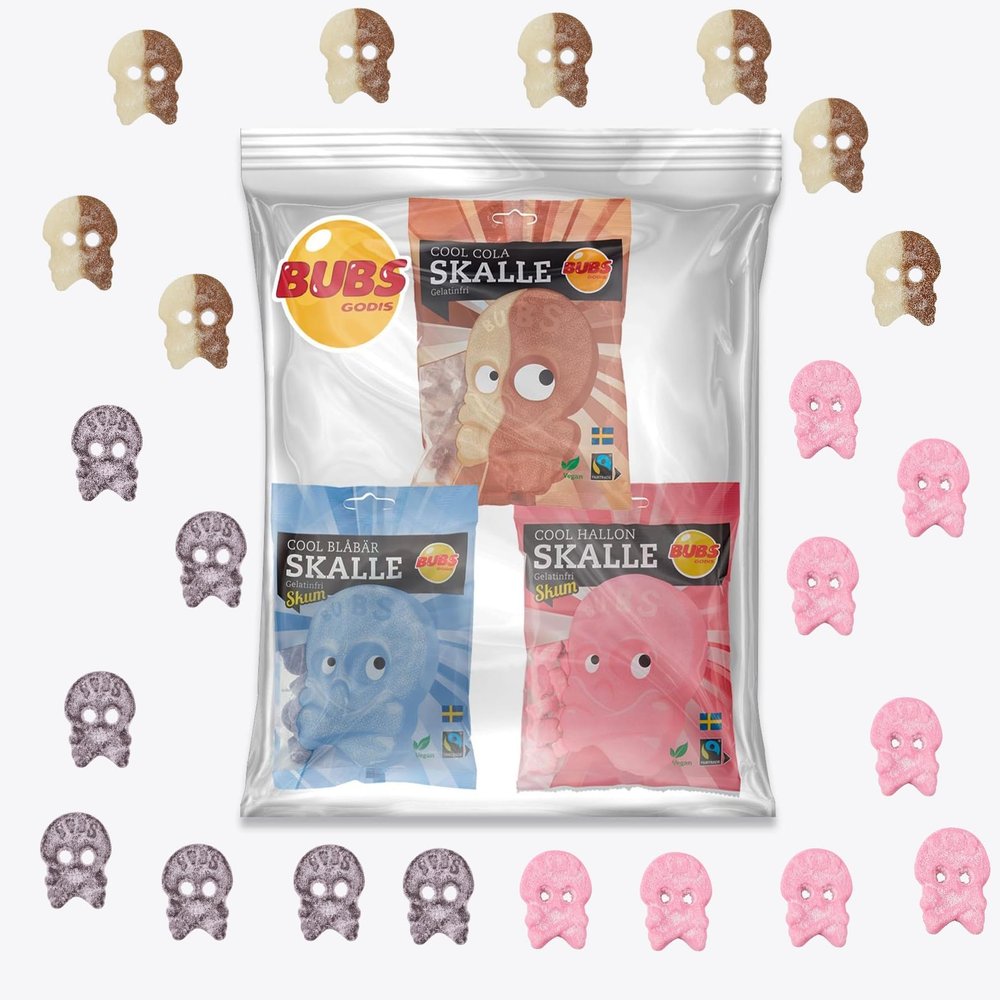Bubs Swedish Gummies Variety Pack - 3 bags of Gelatin-Free Gummies Cool Cola, Blueberry, Raspberry Total of 1.19 LB