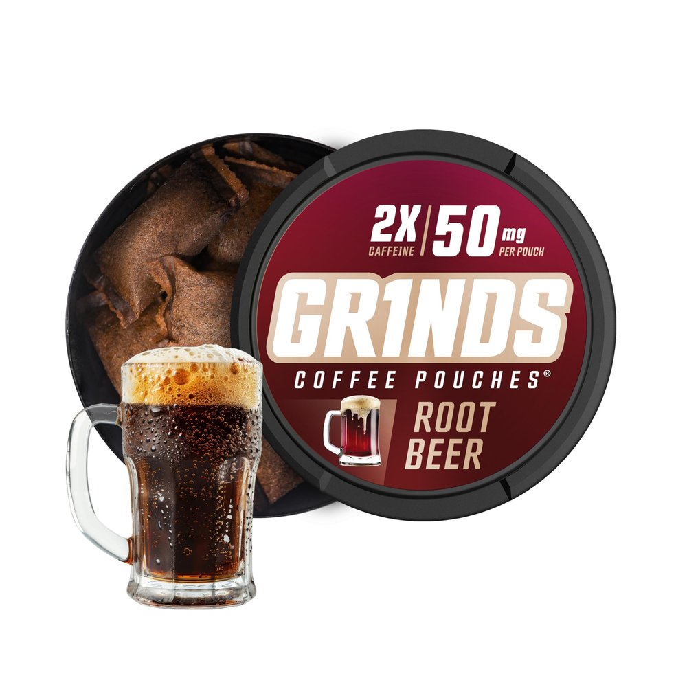 Grinds Coffee Pouches | Root Beer Flavor | 6 Cans | Brew-Free Coffee Alternative | 18 Pouches Per Can