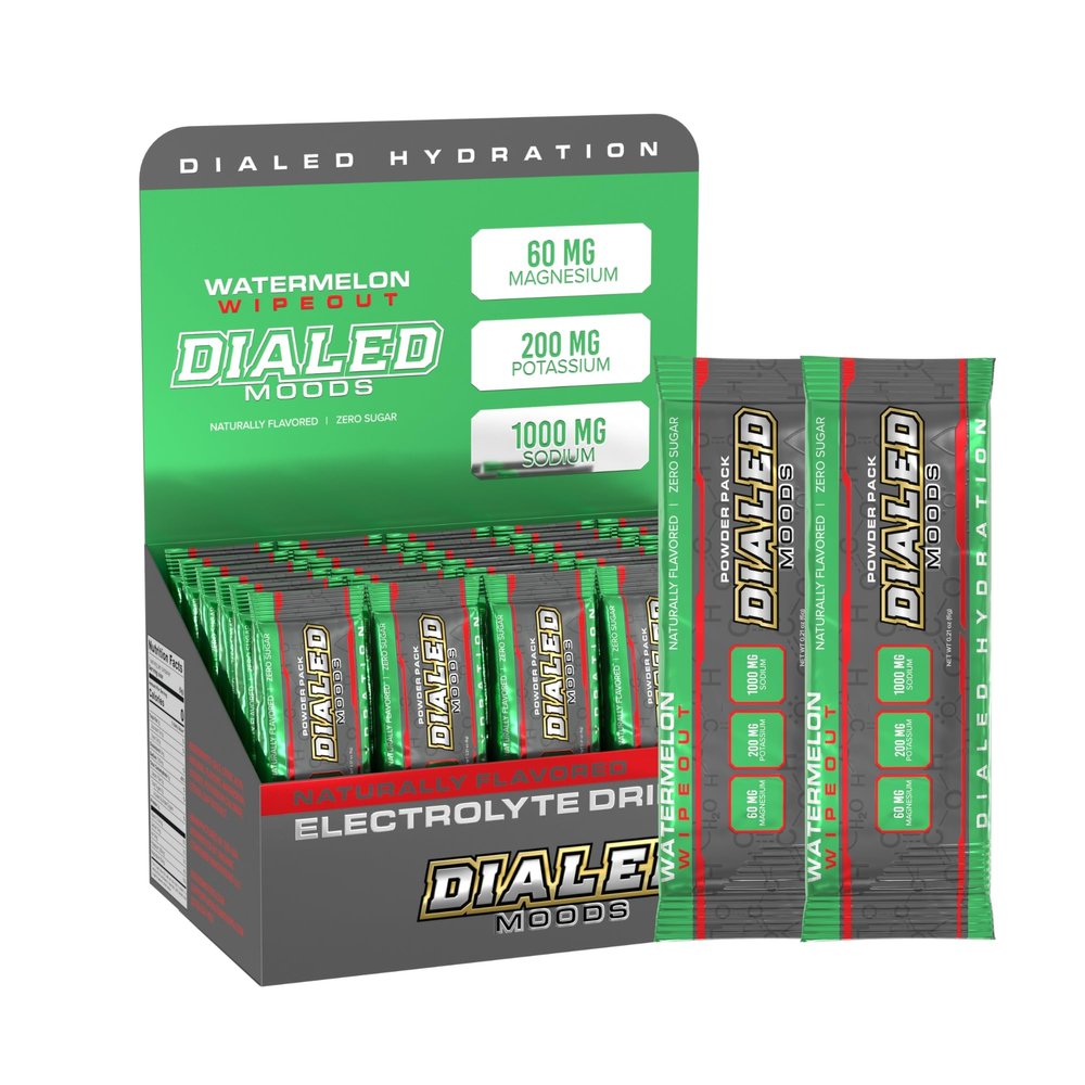 DIALED MOODS Electrolyte Powder - Watermelon Wipeout  Electrolyte Hydration Powder Packs, Sugar-Free Hydration for Athletes, Keto, Vegan, Boost Energy & Endurance, Convenient, 30 Single Serve Packs