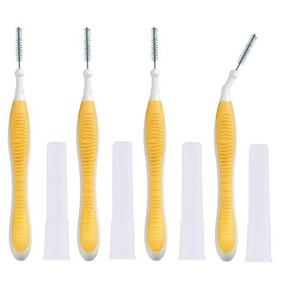 AmeriCan Goods 4/Pk Interdental Brushes Super Tight, 0.22m Soft Cleaners Between Teeth Orthodontic Braces Cleanser, Orange with Silicone Handle