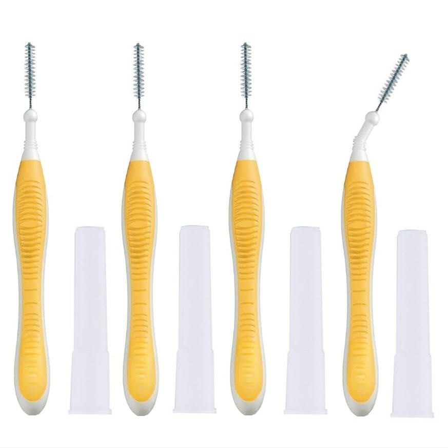 AmeriCan Goods 4/Pk Interdental Brushes Super Tight, 0.22m Soft Cleaners Between Teeth Orthodontic Braces Cleanser, Orange with Silicone Handle
