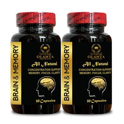 OLANTA TRADE SOLUTION Brain Memory Support - Mental Sharpness, Cognition, Non-GMO, Ginkgo Biloba, Immune Booster, Brain Supplement for Focus & Memory, Mental Energy - 2 Bottles 60 Capsules
