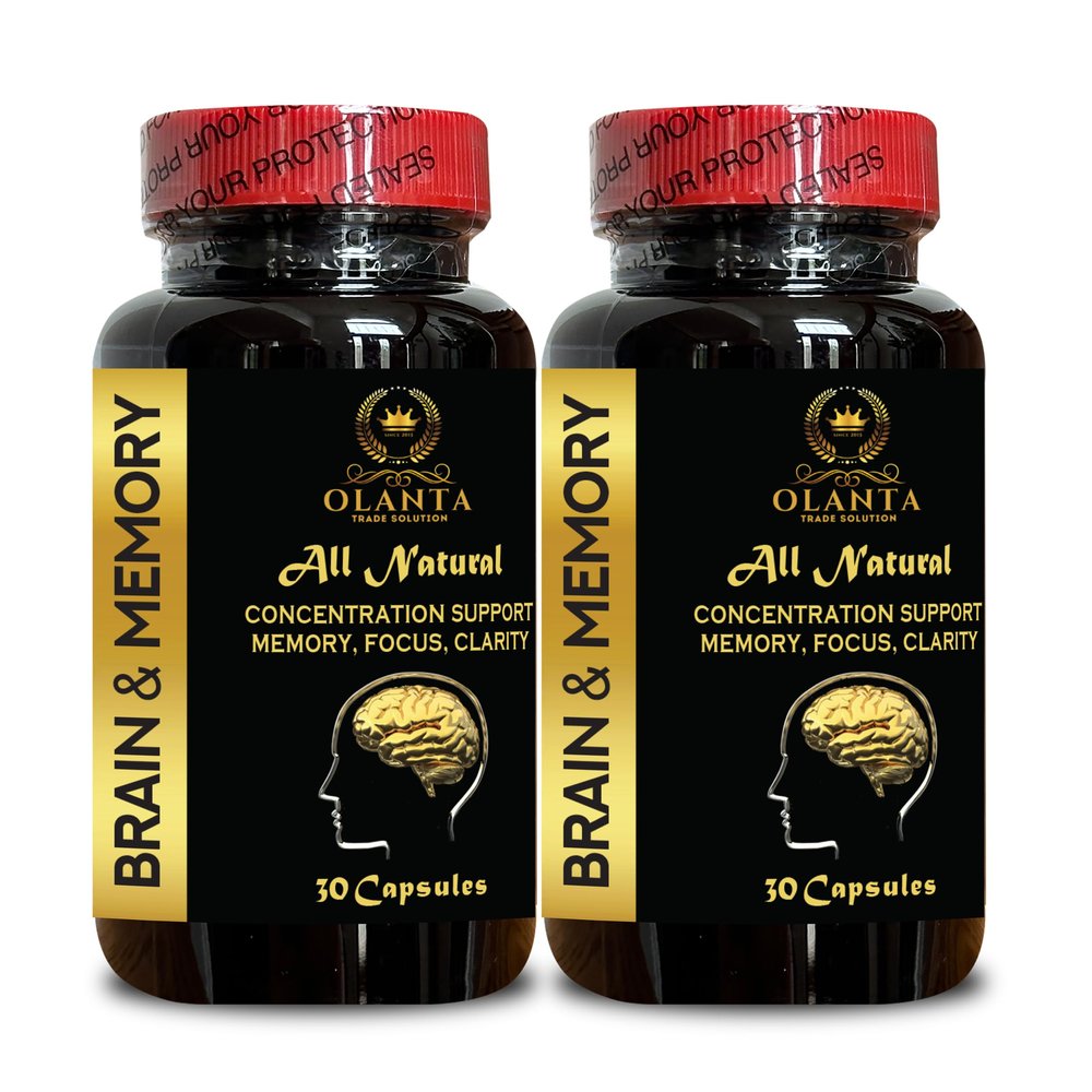 OLANTA TRADE SOLUTION Brain Memory Support - Mental Sharpness, Cognition, Non-GMO, Ginkgo Biloba, Immune Booster, Brain Supplement for Focus & Memory, Mental Energy - 2 Bottles 60 Capsules