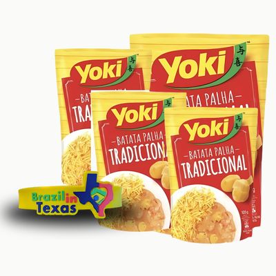 Batata Palha Brasileira Tradicional Yoki 105 g | Pack of 4 x 105g + Silicone Bracelets Souvenir | Brazil in Texas Bundle
