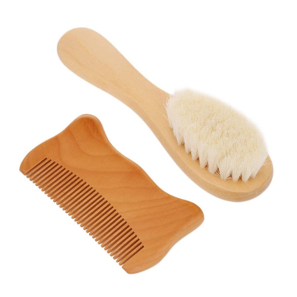 FOMIYES 2pcs Wooden Bathing Brush and Comb Set Natural Goat Hair Brush for Gentle Grooming Soft Wooden Comb for Newborns Practical Hair Care Use
