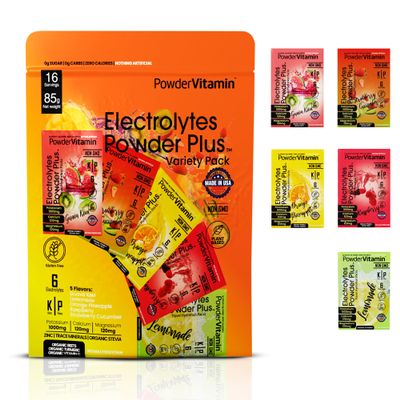 PowderVitamin Electrolytes Powder Plus, Keto, Variety Pack A, Sugar Free, Pink Himalayan Salt, 1000mg Potassium, 120mg Calcium, 120mg Magnesium, Non-GMO, Zero Calories, (16 Hydration Packets)