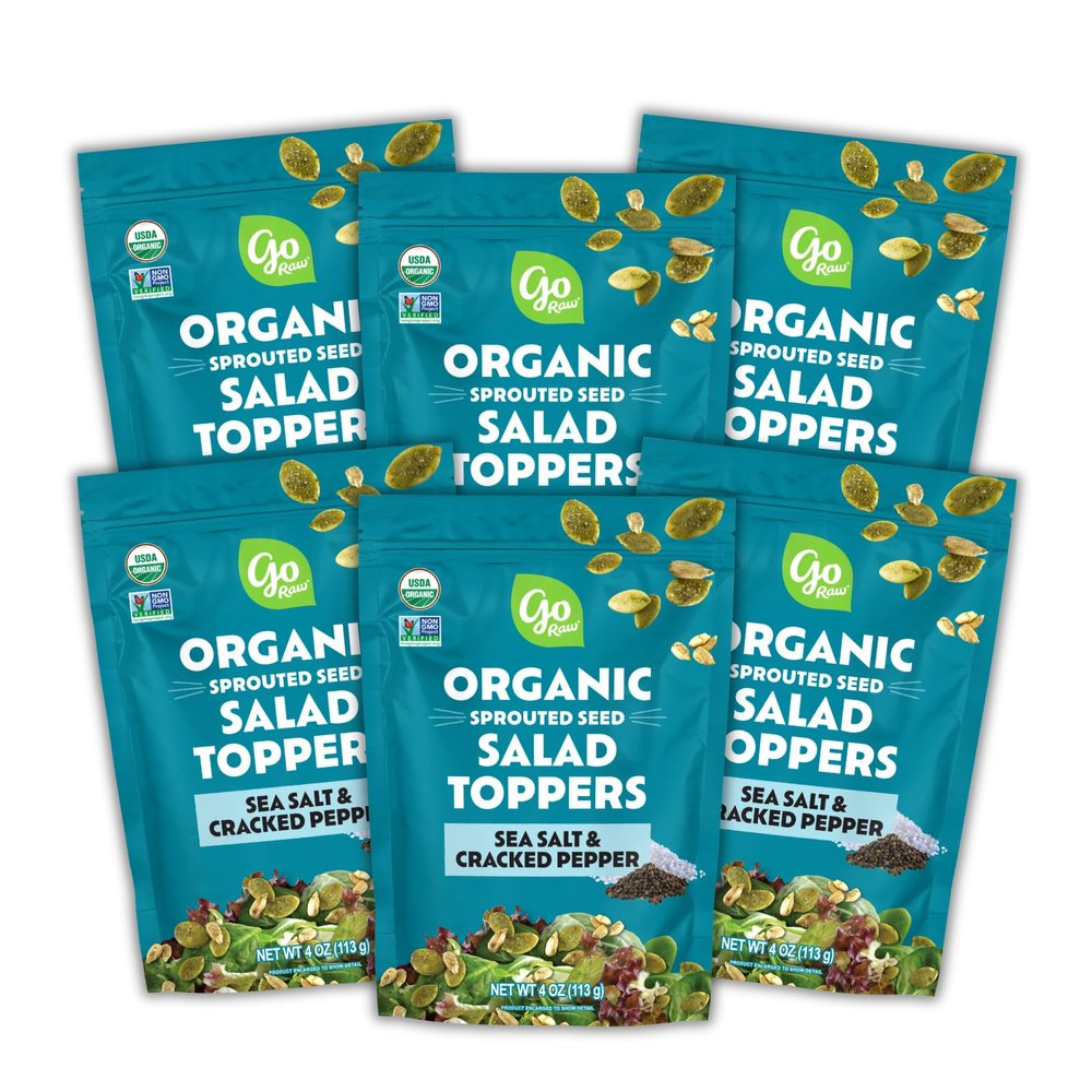 Go Raw Organic Sprouted Sea Salt & Cracked Pepper Salad Toppers, 4 oz, 6 Pack, Pumpkin & Sunflower Seeds, Keto, Kosher