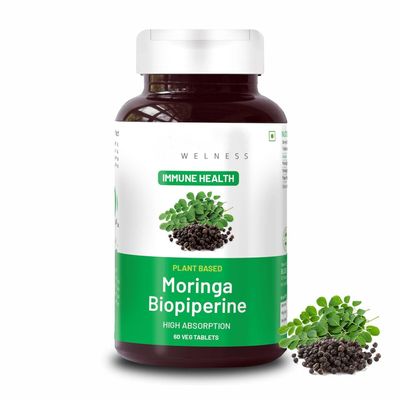 Moringa Biopiperine 1000 Mg Superfood, Pure Moringa Fruit&Leaves Extract&Biopiperine, Immunity Booster, Antioxidant Supplement - 60 Vegetarian Tablets