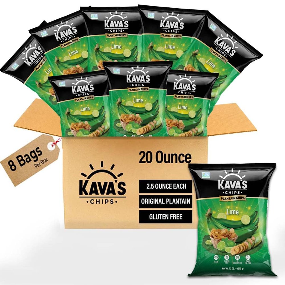 Kava's Plantain Chips Lime 2.5 Ounce (Pack of 8) - Lime Plantain Chips Individual Bags, Vegan & Gluten Free Lime Chips | Banana Plantain Chips Delicious & Healthy Snacks - Plantain Chips Bulk