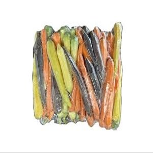 Peeled Mixed Baby Carrots with 1" Top, Avg 5 lb Case A Colorful Blend of Orange, Yellow, Purple, Red, and White Carrots, Perfect for Gourmet Presentations and Vibrant Dishes