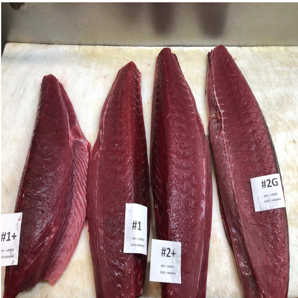 Ahi Tuna, Sashimi Grade, Medium Loin, 30 lb Case, Premium Yellowfin, Mild Meaty Flavor, High-Fat Content, Deep Red Color, Perfect for Sushi, Sashimi, and Gourmet Dishes