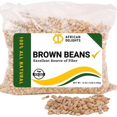African Brown Beans, High in Fiber - Traditional Recipes - Premium Dried Cooking Beans, 1 Lb