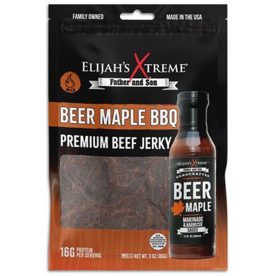 Elijah's Xtreme Beer Maple BBQ Beef Jerky, Premium Beef Jerky Snack Packs, Perfect for Snack Lovers UPC