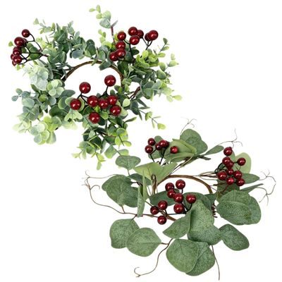 2pcs Candle Berry Wreaths Lifelike Eucalyptus Floral Garland for Table Decoration for Holiday Parties and Festive Events Random Style