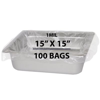 Poly Nylon Pan Liner, 1Mil 15" X 15" & 100 Bags | Polyethylene/Nylon Material, Ideal for Food Storage | Protects Oven Baking & Roasting Pans
