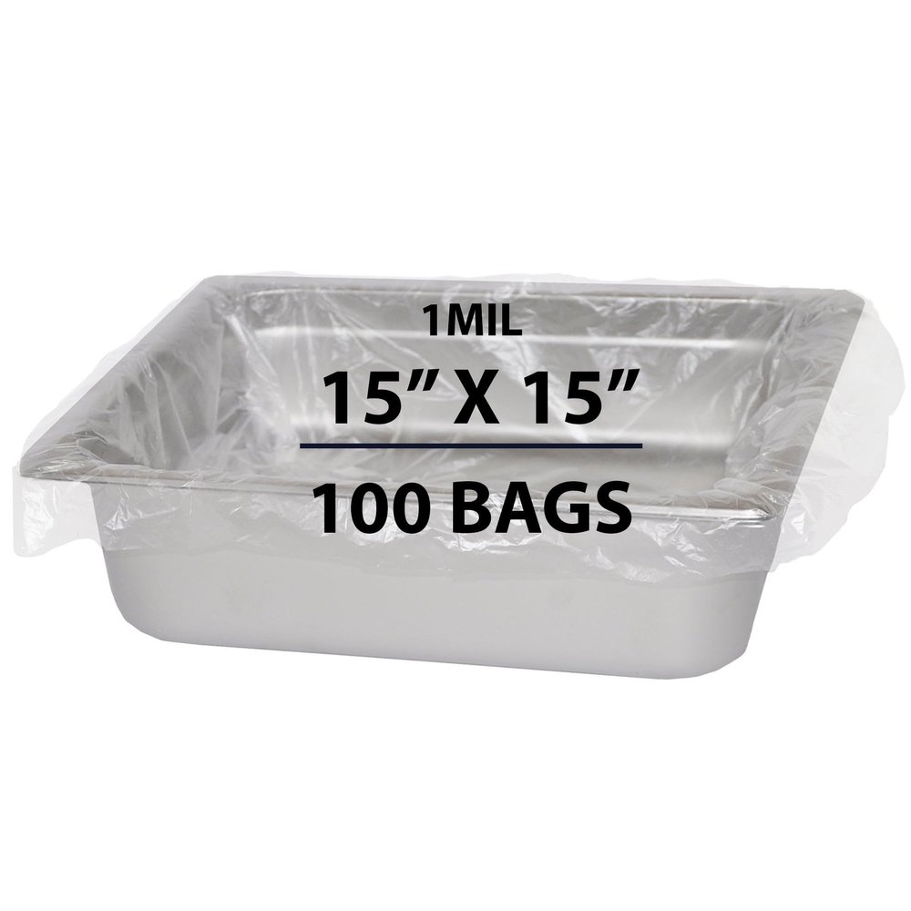Poly Nylon Pan Liner, 1Mil 15" X 15" & 100 Bags | Polyethylene/Nylon Material, Ideal for Food Storage | Protects Oven Baking & Roasting Pans