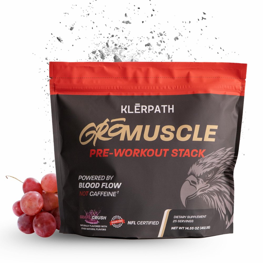 Klerpath GroMuscle Pre Workout Powder - Sugar Free Preworkout Supplement with Creatine for Men and Women - Vegan, Non-GMO, Allergen and Gluten Free - Grape Crush, 25 Servings