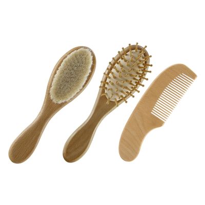 Anneome Hair Brush and Comb Set Soft Wool Bristle for Gentle Scalp Massage Wooden Comb Included Newborn Hair Care Supplies Set