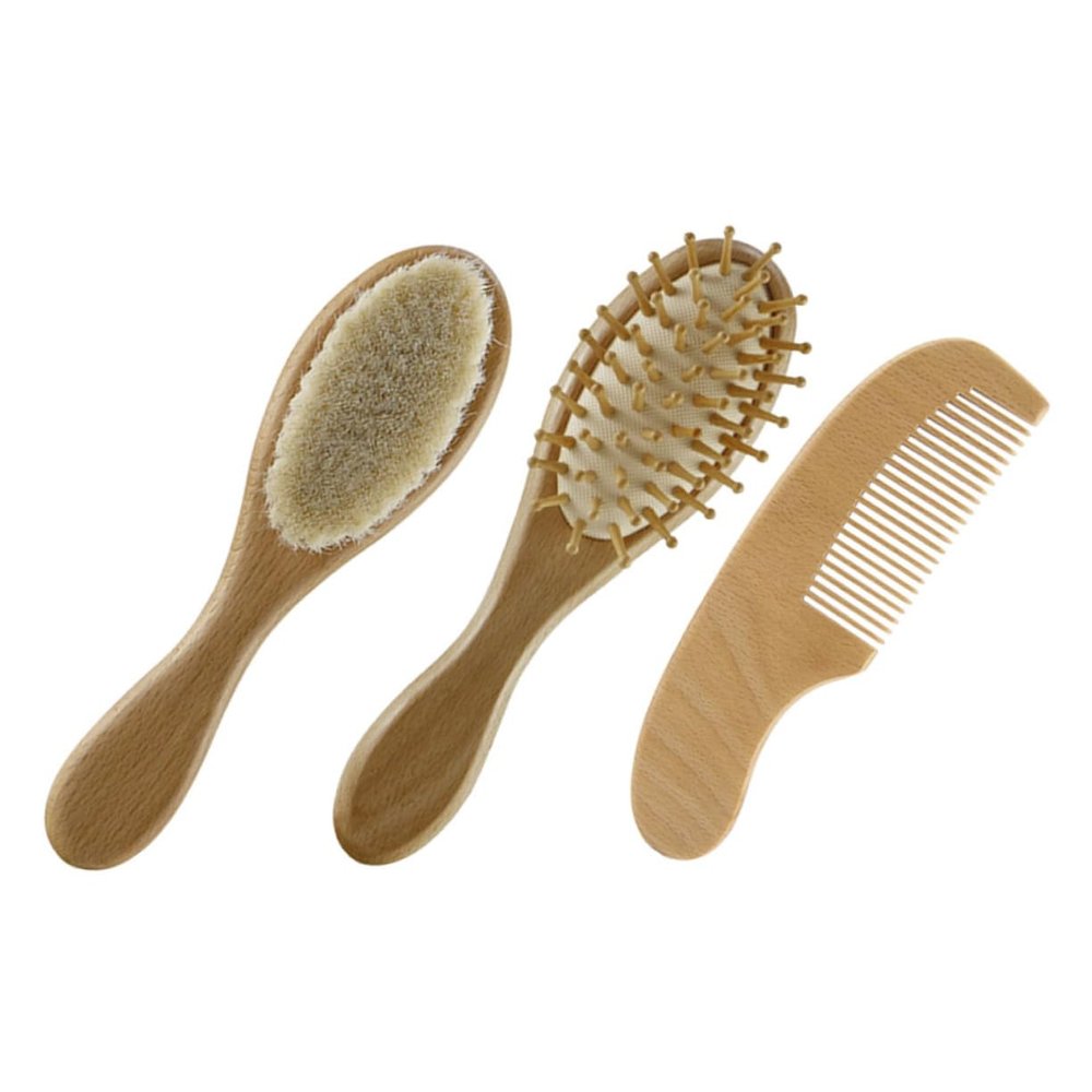 Anneome Hair Brush and Comb Set Soft Wool Bristle for Gentle Scalp Massage Wooden Comb Included Newborn Hair Care Supplies Set