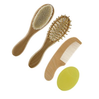 MERRYHAPY 4pcs Hair Brush Comb Wooden Boys and Girls Styling Comb Bath Gentle Scalp Massage Beech Wood Safe for Toddlers