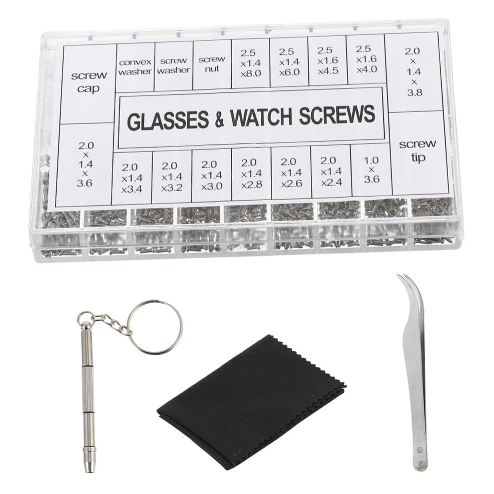 Didiseaon 1000pcs Glasses Repair Kit with Screws Tweezers Screwdriver and Cleaning Cloth Eyeglasses Sunglasses Watches and Jewelry Repairs at Home Office