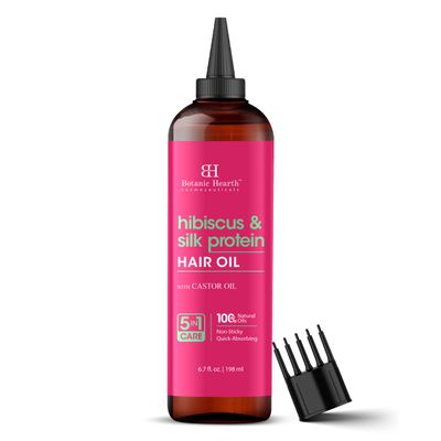Botanic Hearth Hair Oil for Hair Growth & Home Hair Perm Kit | Strengthening Dry, Frizzy, Damaged Hair & Scalp Treatment | Hibiscus Silk Protein Hair Oil 6.7 Fl Oz