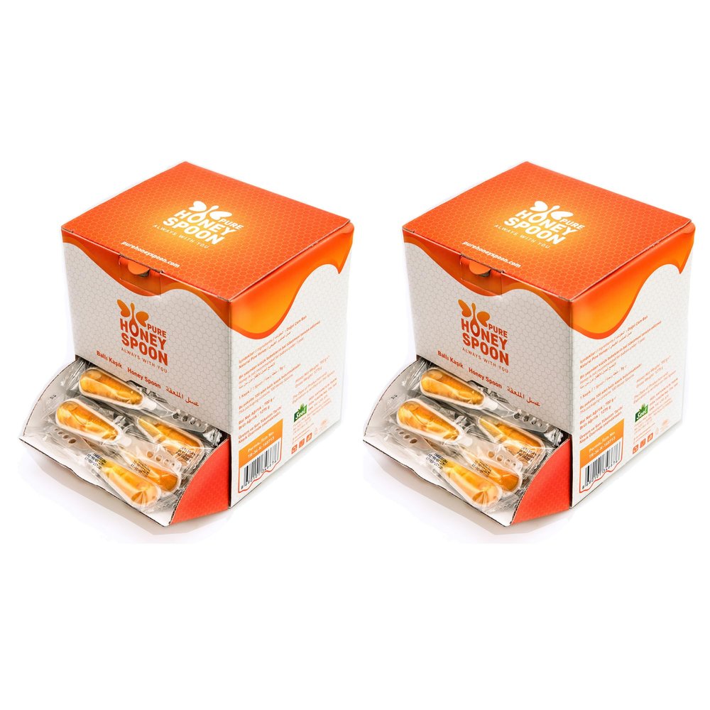100% Raw Unfiltered Honey Spoon Stirrer - Pure Honey Spoons For Tea - 2 boxes of 100 pcs pack Premium Grade Individually Wrapped And Sealed Single Serve Natural Sweetener -Honey Packets Single Serve 200 pieces Honey Spoon (0.25 oz x 200 )