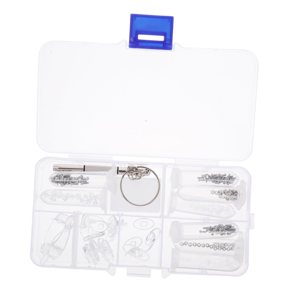 BEBEMOKO Eyeglass Repair Kit with Screws Nose Pads Precision Screwdriver and Tweezers for Easy Eyewear Maintenance and Replacement Tools