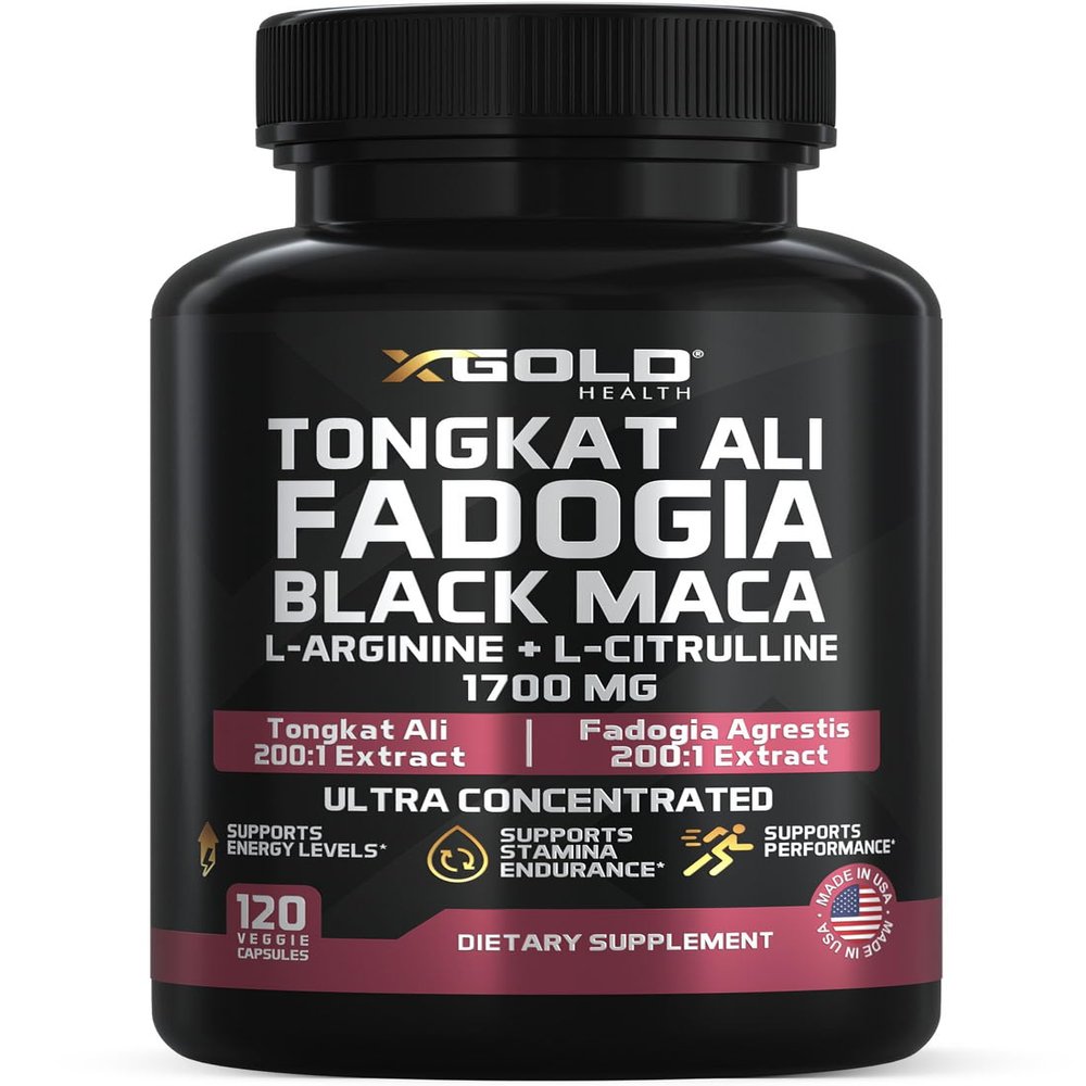 Tongkat Ali 200:1, Fadogia Agrestis 10:1, Black Maca 1700mg Complex, Nitric Oxide Booster, L Citrulline, L Arginine, Energy, Stamina, Strength, Men's Vitality, Non GMO, 120 Capsules