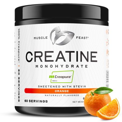 Muscle Feast Creapure Creatine Monohydrate Powder, Vegan Keto Friendly Gluten-Free Easy to Mix, Muscle Recovery Supplement, Trusted Creatine for Muscle Growth, Flavored Creatine, Natural Orange, 300g