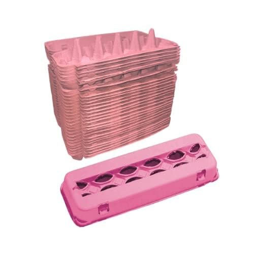 [300 Pack] Pink Tint Colored Blank 12-Egg View Top Paper Pulp Carton