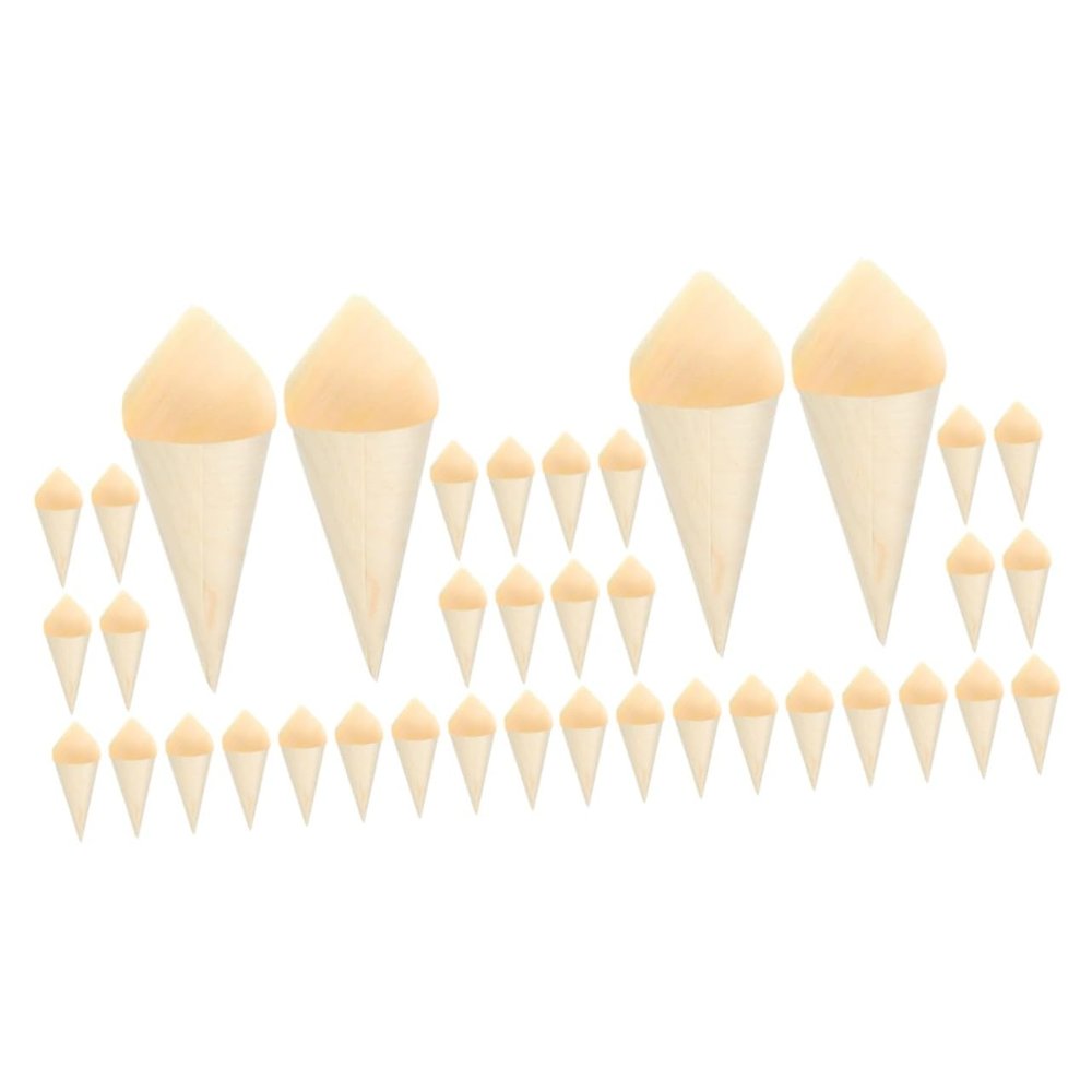 SOLUSTRE 200pcs Wooden Ice Cream Cones Disposable Dessert Holders for Ice Cream Snacks Appetizers Pinewood Cones Food Serving