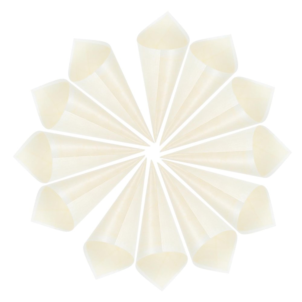 SOLUSTRE 100pcs Wooden Food Cones Ice Cream Containers Disposable Ice Cones Wood Dessert Holder