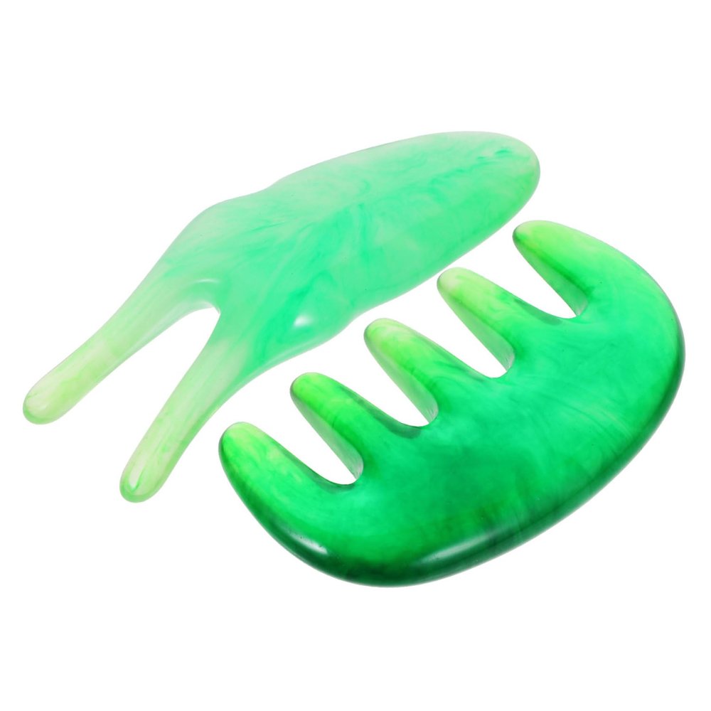 BUTIFULSIC Y-Shaped Scraping Massage Tool Set Scalp Comb Gua Sha Fork for Head Care Blood Circulation and Acupoint Stimulation Comfortable Material Deep Green Color