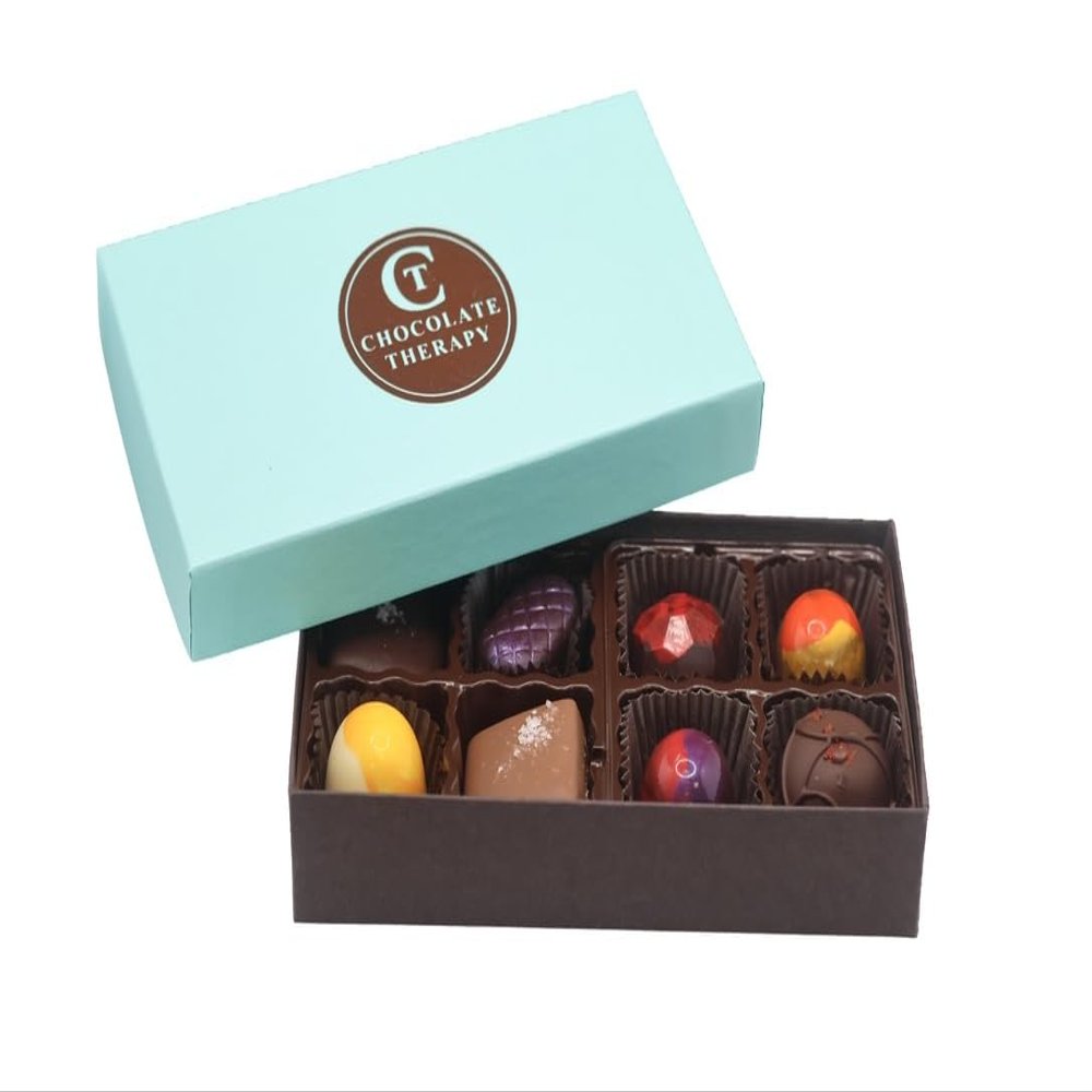 Chocolate Therapy by Sweet Remedies, Assorted Milk and Dark Gourmet Chocolate Collection. Truffle Box, 8 pc. Gift Box for every sweet occasion; Holiday, Birthday, Hostess