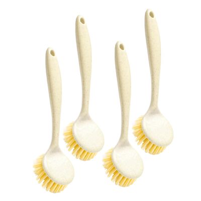 Anneome 4pcs Long Handle Dish Brushes for Kitchen Cleaning Non-Slip Scrubbers for Pots Pans and Dishes Convenient Hanging Storage Household Cleaning Tools