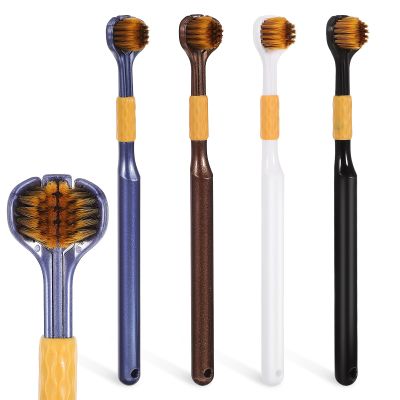 Didiseaon 4 Pcs Soft Bristle Three-Sided Toothbrush 3 Sided Toothbrush for Adult Tooth Cleaning (7.28 Inch)