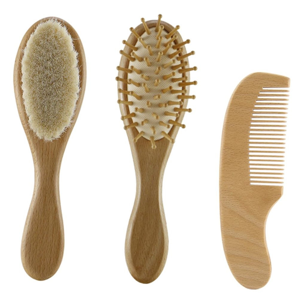 BEBEMOKO Newborn Hair Brush Shampoo Brush Wooden Comb Hair Kit for Boys and Girls for Newborns