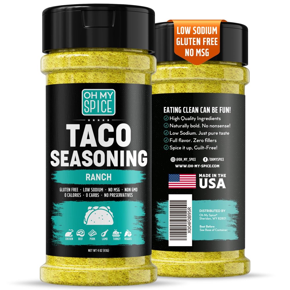 Taco Seasoning Mix Ranch Seasoning Powder - Gluten Free & Low Sodium Mexican Seasonings Blend for Taco Tuesday Night. Ranch Dressing Powder for Fajita & Burrito. Street Tacos Spices Toppings. 4oz
