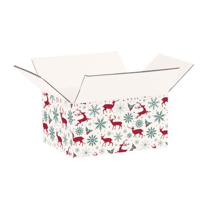 Ucanpack Printed Christmas Corrugated Boxes 100 Pcs, 12x6x4" Inch White Holiday Gift Shipping Box, Reindeer Xmas Theme Packaging Small Business, Small Business Moving Carton