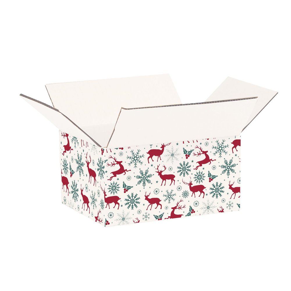 Ucanpack Printed Christmas Corrugated Boxes 100 Pcs, 12x6x4" Inch White Holiday Gift Shipping Box, Reindeer Xmas Theme Packaging Small Business, Small Business Moving Carton