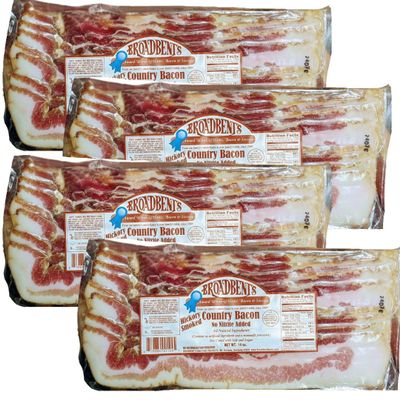 Broadbent's Hickory Smoked Country Bacon, No Nitrite Added, 14oz, 4 Pack