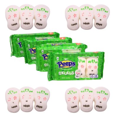 Peeps Marshmallow Candy Sugar Skulls, Halloween & Fall Candy, Halloween Basket Stuffers, Dessert Toppings, Pack of 4, 1.5 Ounces