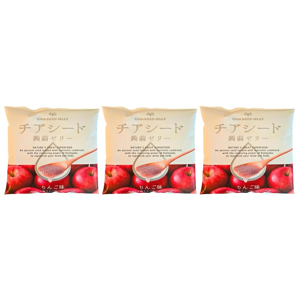 UMAYA - Wakasho Chia Seed Jelly Apple Flavor (6.1oz Per Pack) - Vegan Low Calorie Japanese Superfood Snack - Plant-Based & Gluten-Free - Individually Wrapped - Made in Japan - 3 Packs