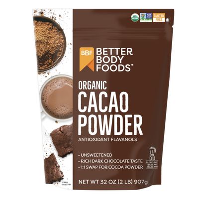 BetterBody Foods Organic Cacao Powder, Unsweetened, Rich Chocolate Flavor, Non-GMO, Gluten-Free, 32 Ounce, 2 lb bag