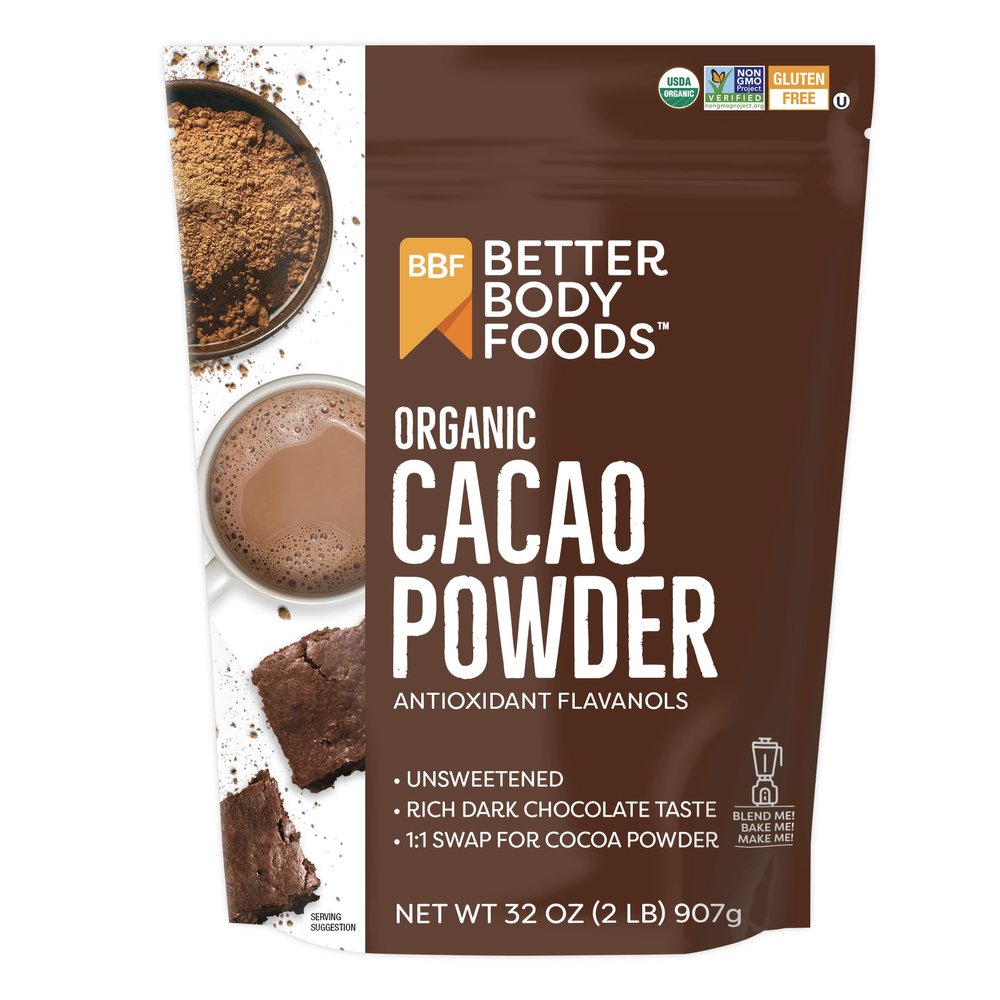 BetterBody Foods Organic Cacao Powder, Unsweetened, Rich Chocolate Flavor, Non-GMO, Gluten-Free, 32 Ounce, 2 lb bag