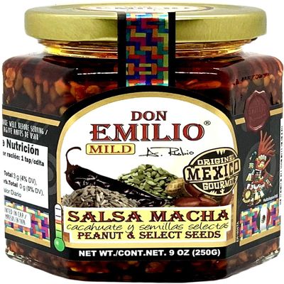 Don Emilio Cacahuate y Semillas Artisanal Salsa Macha Authentic Mexican Spicy Chili Oil Oil Glass Jar 9 oz